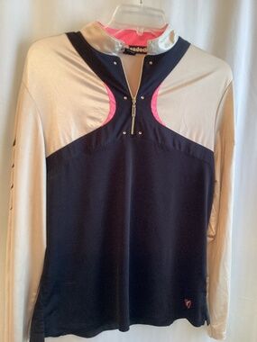 JAMIE SADOCK… ladies, golf shirt, black-lime-green- pink, size large